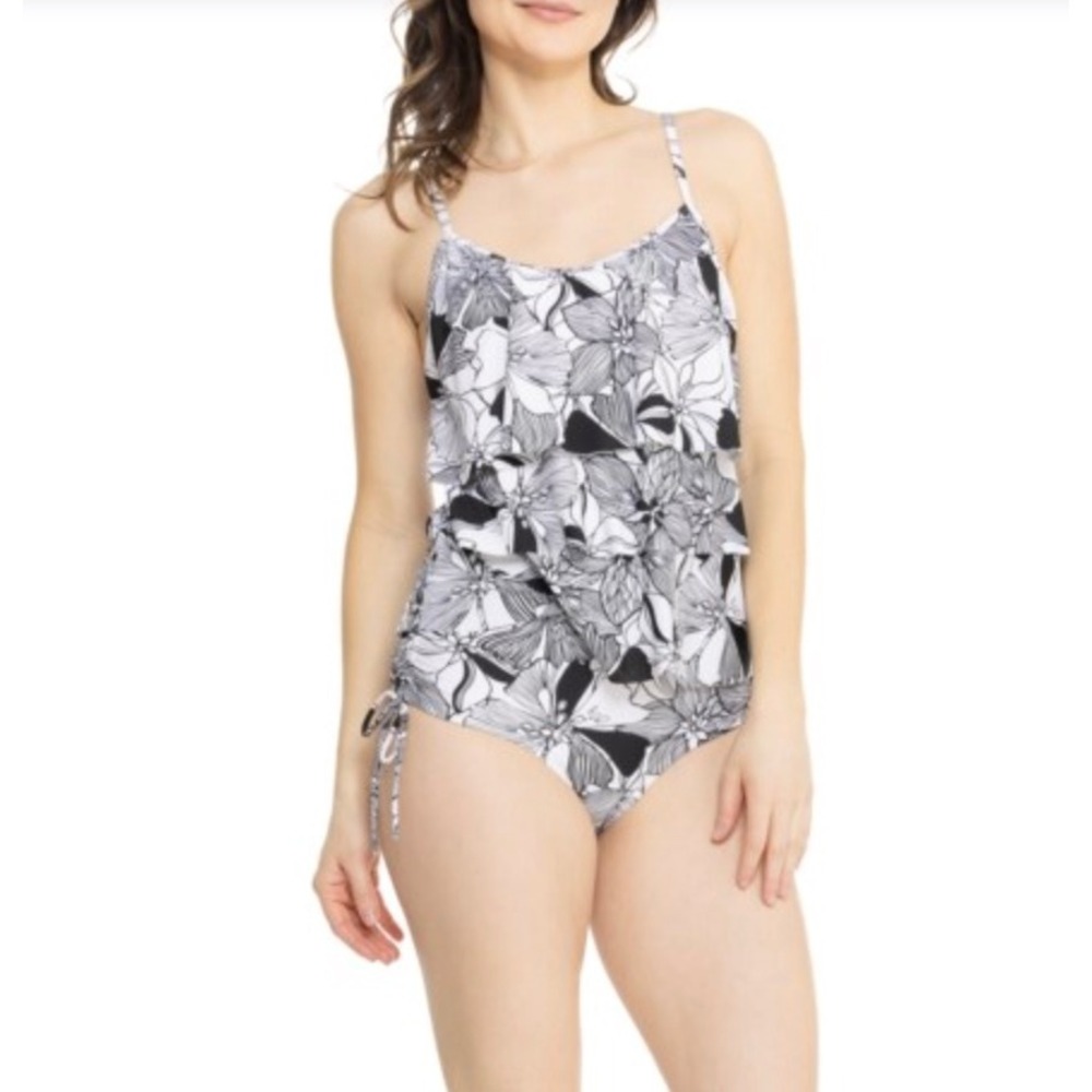 STELLA PARKER Womens Floral Tiered Ruffle Tankini Set‎ Swimsuit Size S NWT Beach